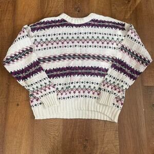 White and multi coloured vintage 80s patterned sweater